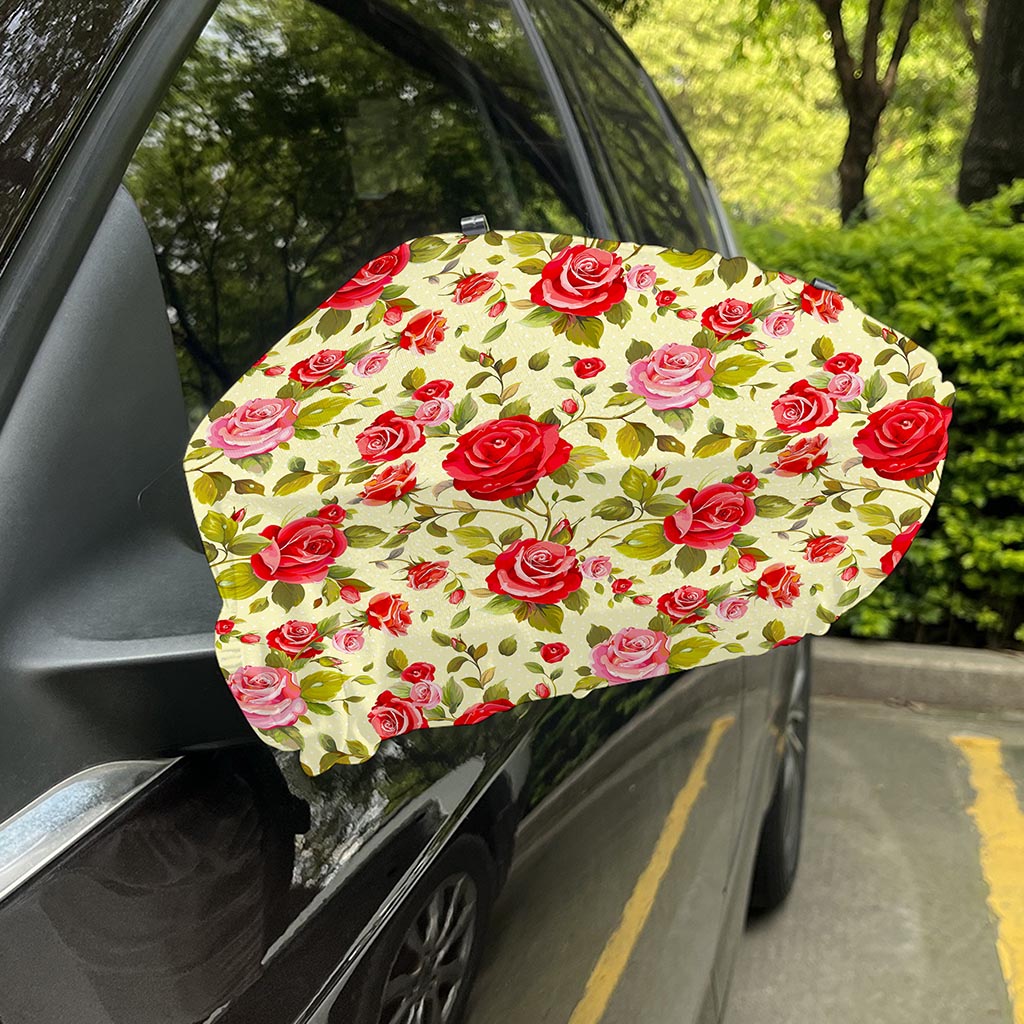 Red Pink Rose Floral Pattern Print Car Side Mirror Covers