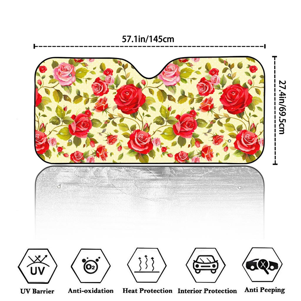 Red Pink Rose Floral Pattern Print Car Windshield Sun Shade