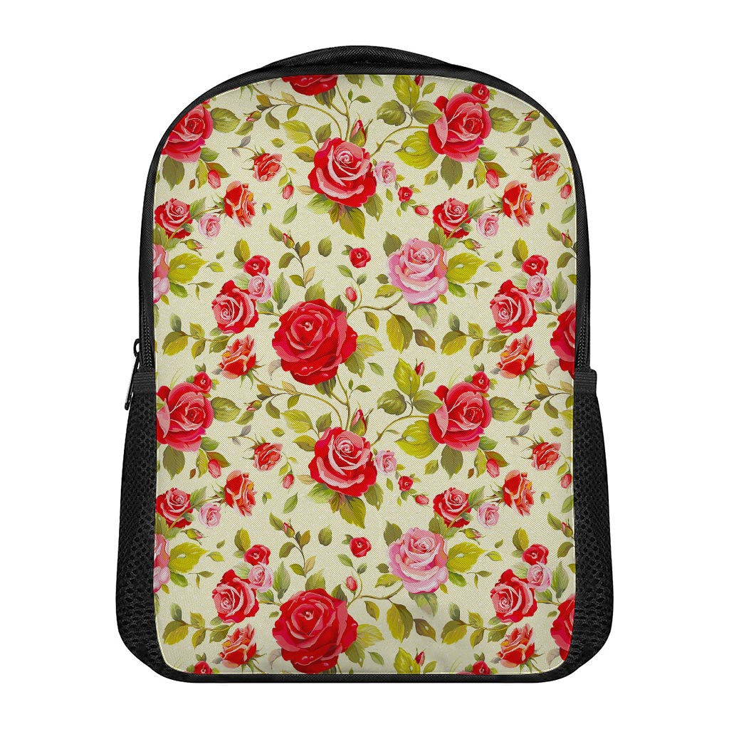 Red Pink Rose Floral Pattern Print Casual Backpack