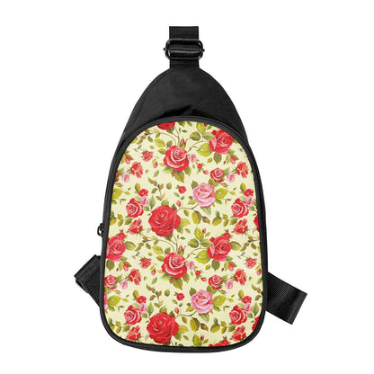 Red Pink Rose Floral Pattern Print Chest Bag