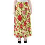 Red Pink Rose Floral Pattern Print Chiffon Maxi Skirt