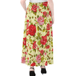 Red Pink Rose Floral Pattern Print Chiffon Maxi Skirt