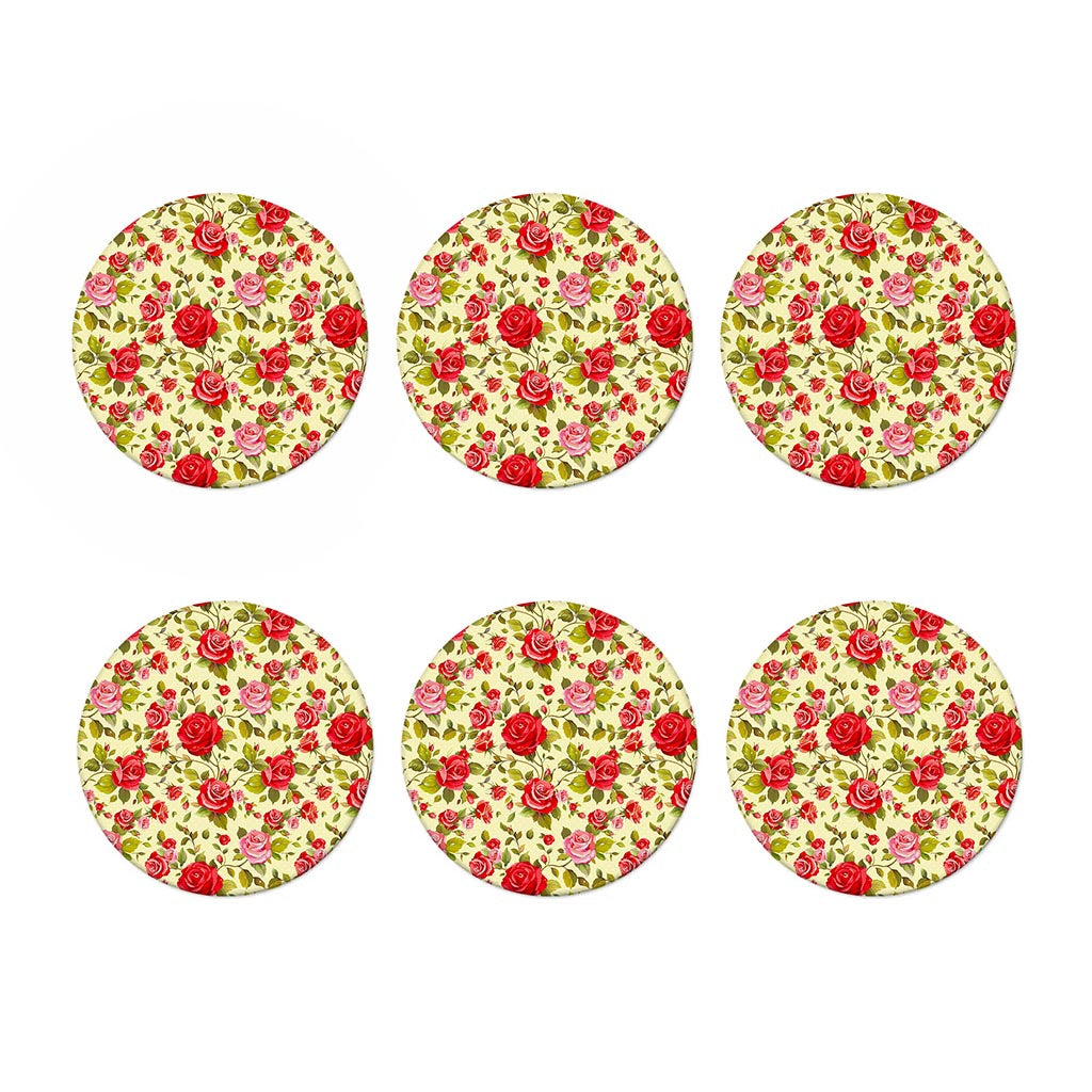 Red Pink Rose Floral Pattern Print Coaster Set