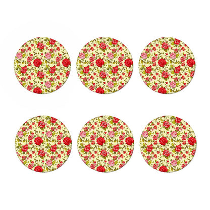 Red Pink Rose Floral Pattern Print Coaster Set