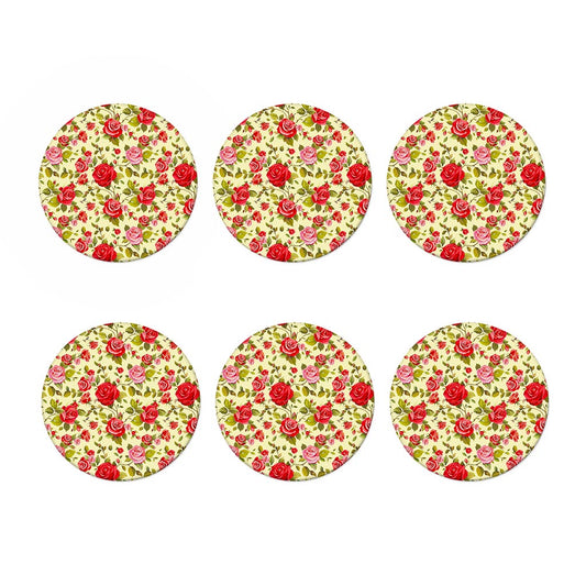 Red Pink Rose Floral Pattern Print Coaster Set