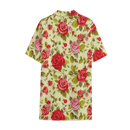 Red Pink Rose Floral Pattern Print Cotton Hawaiian Shirt