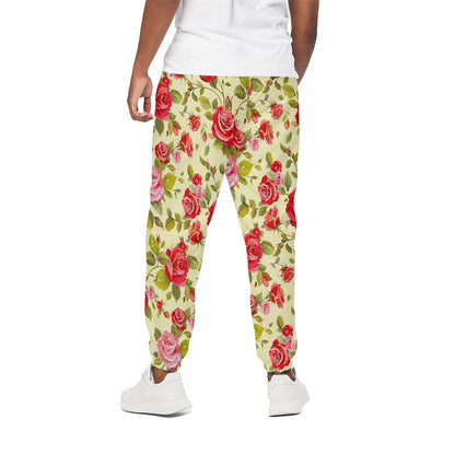 Red Pink Rose Floral Pattern Print Cotton Pants
