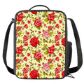Red Pink Rose Floral Pattern Print Crossbody Lunch Bag