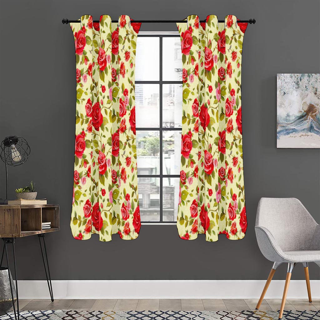 Red Pink Rose Floral Pattern Print Curtain