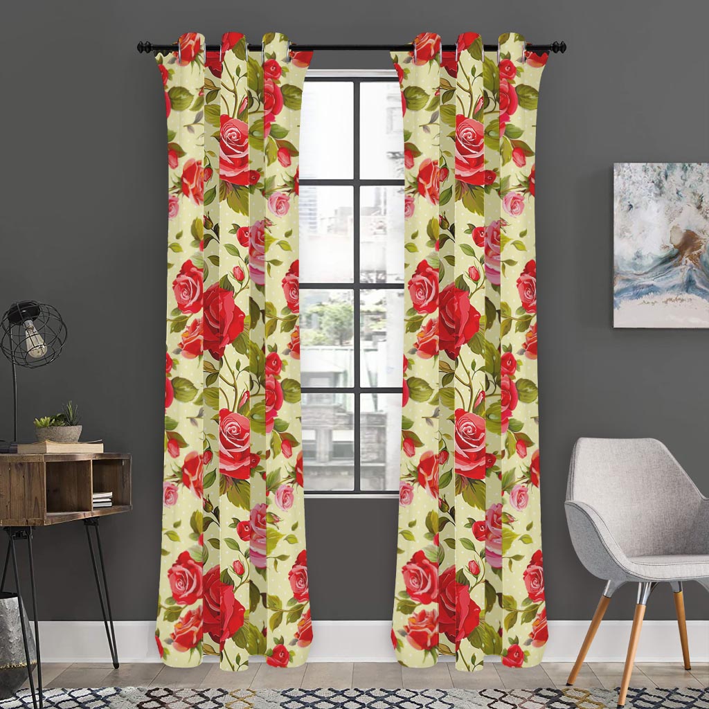 Red Pink Rose Floral Pattern Print Curtain