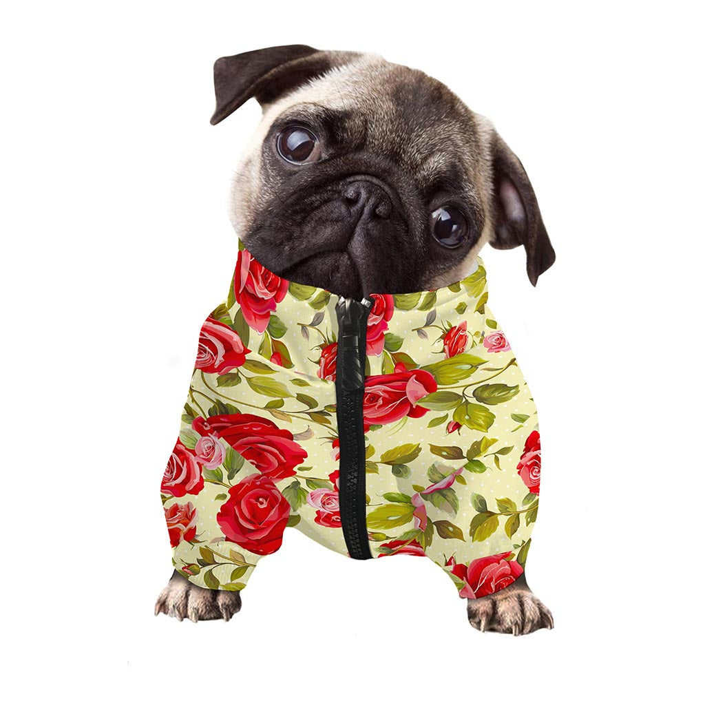 Red Pink Rose Floral Pattern Print Dog Zip Up Jacket