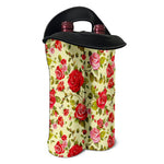 Red Pink Rose Floral Pattern Print Double Neoprene Wine Tote