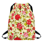 Red Pink Rose Floral Pattern Print Drawstring Backpack