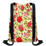Red Pink Rose Floral Pattern Print Drawstring Backpack