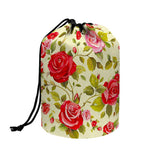 Red Pink Rose Floral Pattern Print Drawstring Makeup Bag