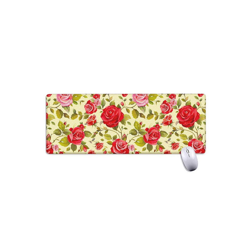 Red Pink Rose Floral Pattern Print Extended Mouse Pad