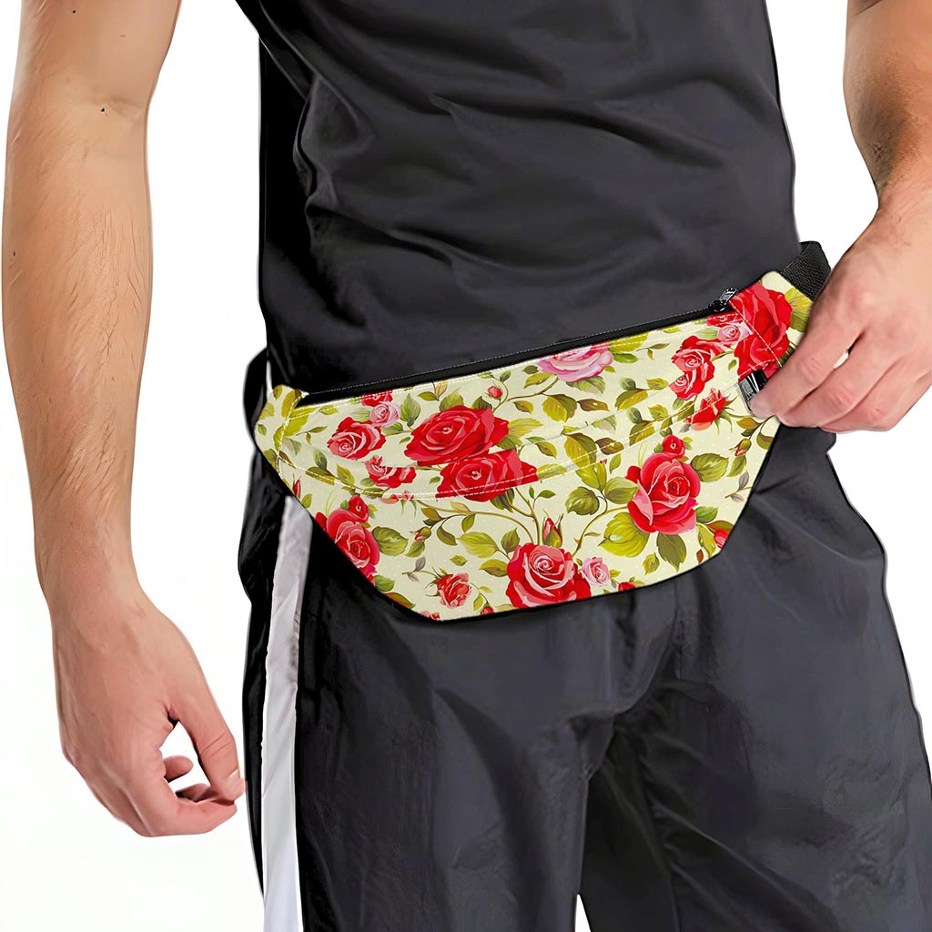 Red Pink Rose Floral Pattern Print Fanny Pack