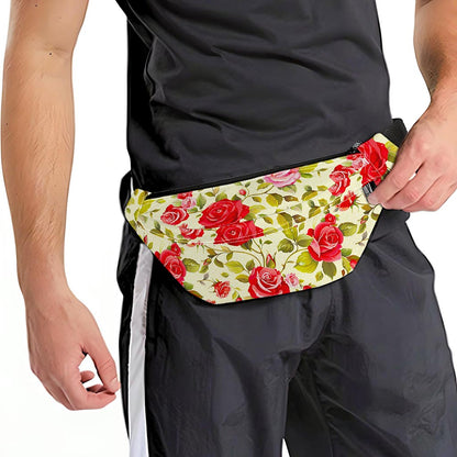 Red Pink Rose Floral Pattern Print Fanny Pack