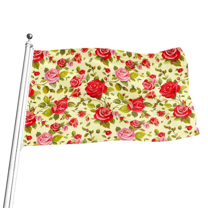 Red Pink Rose Floral Pattern Print Flag