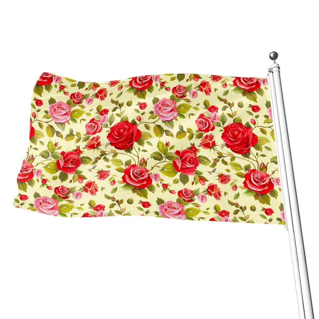Red Pink Rose Floral Pattern Print Flag