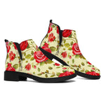 Red Pink Rose Floral Pattern Print Flat Ankle Boots