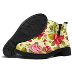 Red Pink Rose Floral Pattern Print Flat Ankle Boots