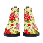 Red Pink Rose Floral Pattern Print Flat Ankle Boots