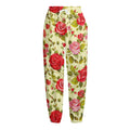 Red Pink Rose Floral Pattern Print Fleece Lined Knit Pants