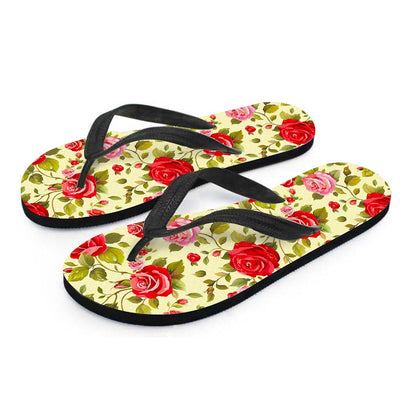 Red Pink Rose Floral Pattern Print Flip Flops