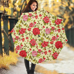 Red Pink Rose Floral Pattern Print Foldable Umbrella