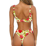 Red Pink Rose Floral Pattern Print Front Bow Tie Bikini