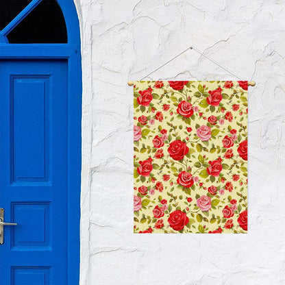 Red Pink Rose Floral Pattern Print Garden Flag