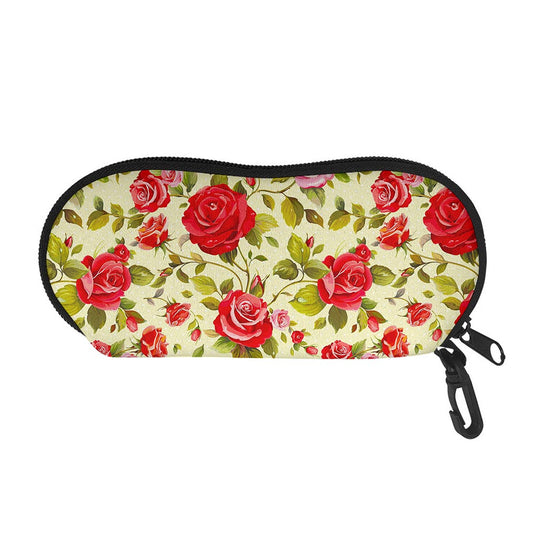 Red Pink Rose Floral Pattern Print Glasses Case