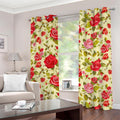 Red Pink Rose Floral Pattern Print Grommet Curtains