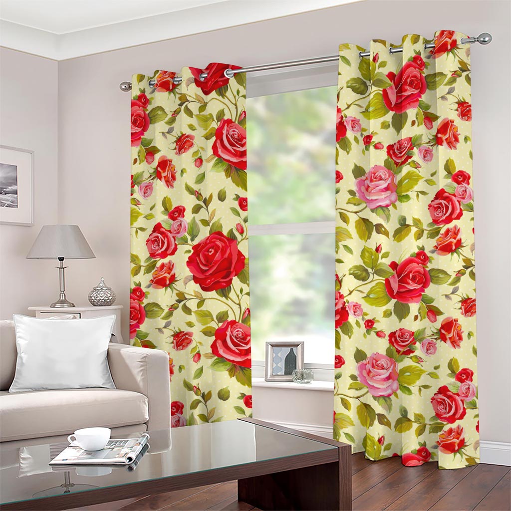 Red Pink Rose Floral Pattern Print Grommet Curtains