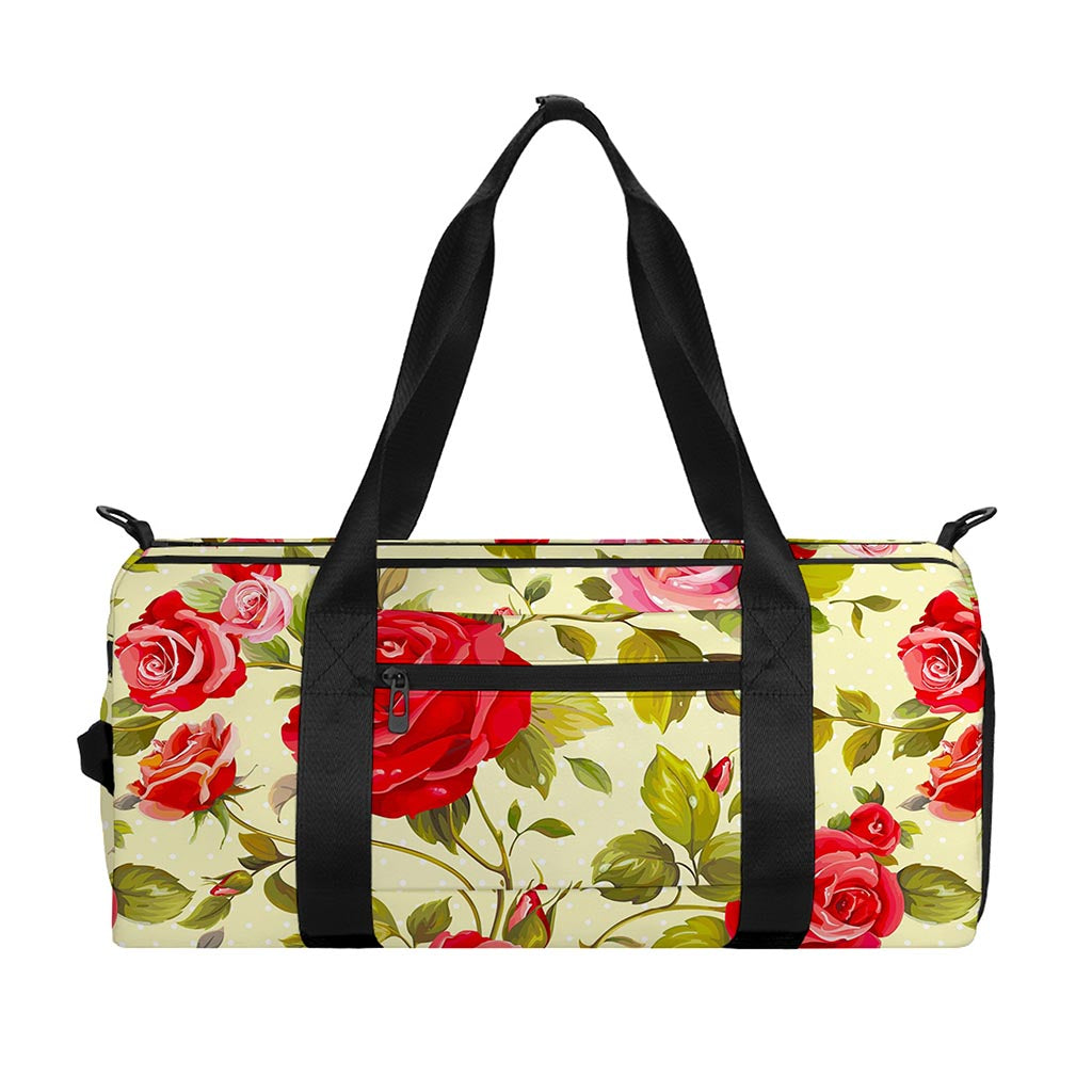 Red Pink Rose Floral Pattern Print Gym Bag