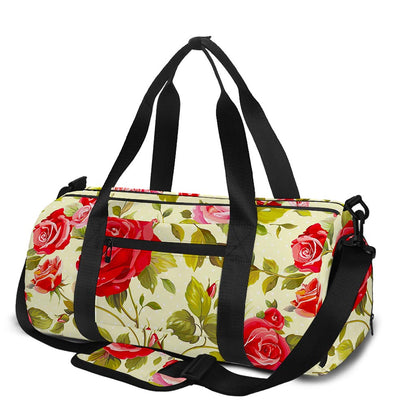 Red Pink Rose Floral Pattern Print Gym Bag