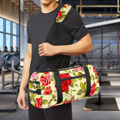Red Pink Rose Floral Pattern Print Gym Bag