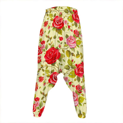Red Pink Rose Floral Pattern Print Hammer Pants