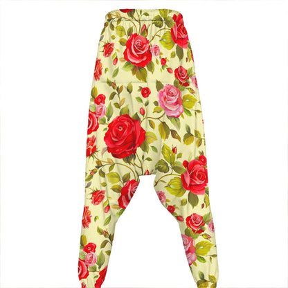 Red Pink Rose Floral Pattern Print Hammer Pants
