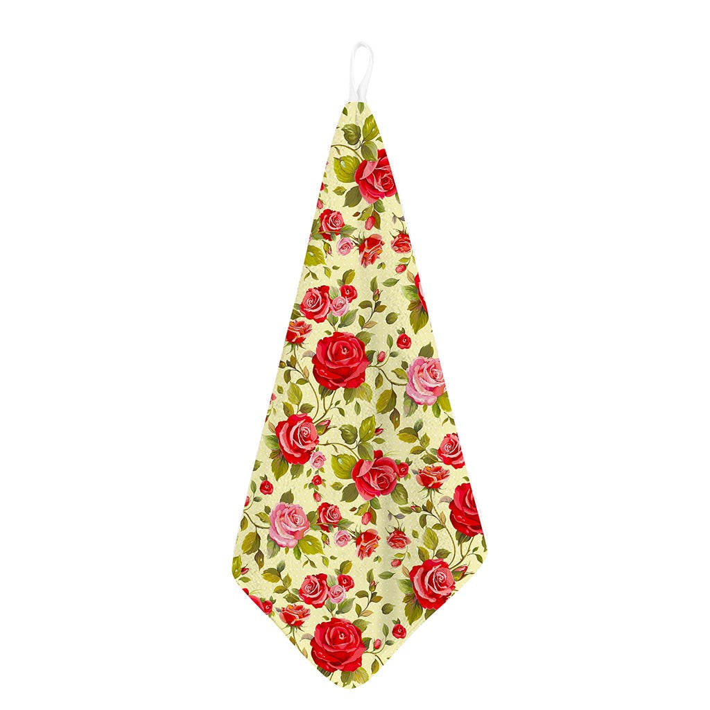 Red Pink Rose Floral Pattern Print Hand Towel