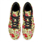 Red Pink Rose Floral Pattern Print High Top Leather Sneakers