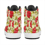 Red Pink Rose Floral Pattern Print High Top Leather Sneakers