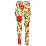 Red Pink Rose Floral Pattern Print High-Waisted Pocket Leggings