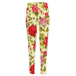 Red Pink Rose Floral Pattern Print High-Waisted Pocket Leggings