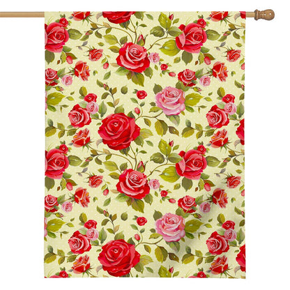 Red Pink Rose Floral Pattern Print House Flag