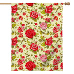 Red Pink Rose Floral Pattern Print House Flag