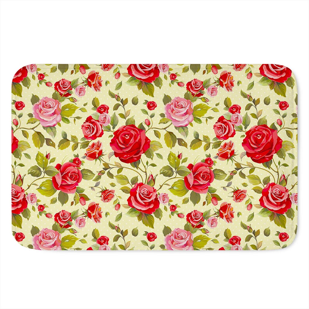 Red Pink Rose Floral Pattern Print Indoor Door Mat