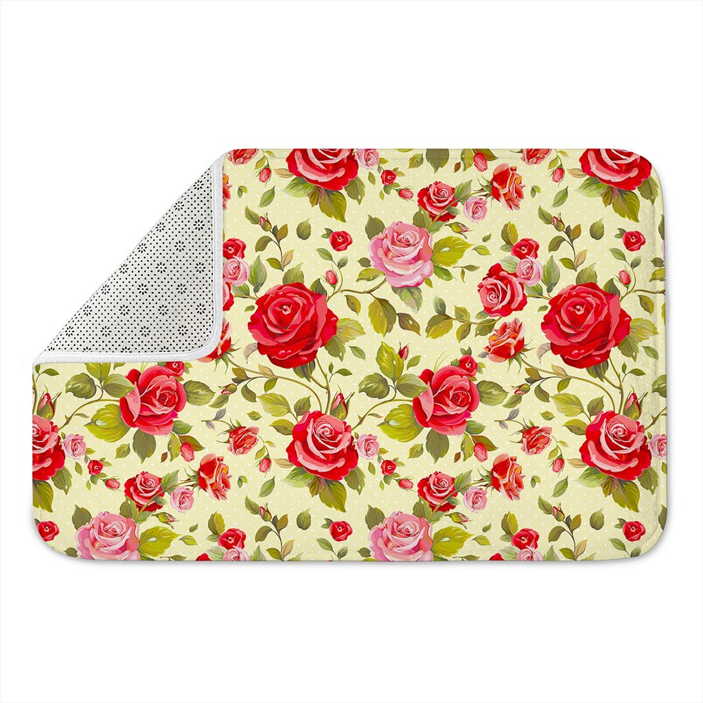 Red Pink Rose Floral Pattern Print Indoor Door Mat