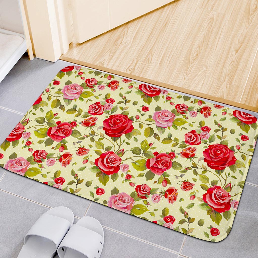 Red Pink Rose Floral Pattern Print Indoor Door Mat